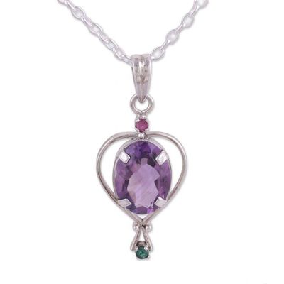 Alternate image for Amethyst Emerald and Ruby Pendant Necklace from India Sparkling Allure