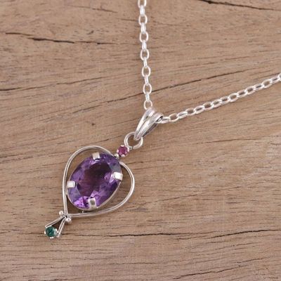 Alternate image for Amethyst Emerald and Ruby Pendant Necklace from India Sparkling Allure