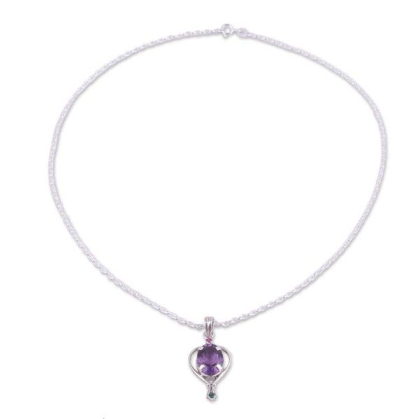 Alternate image for Amethyst Emerald and Ruby Pendant Necklace from India Sparkling Allure
