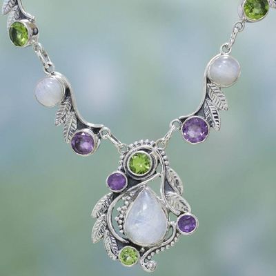 Primary image for Sterling Silver and Multigem Pendant Necklace from India Luminous Beauty