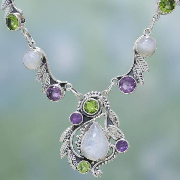 Alternate image for Sterling Silver and Multigem Pendant Necklace from India Luminous Beauty