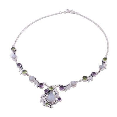 Alternate image for Sterling Silver and Multigem Pendant Necklace from India Luminous Beauty