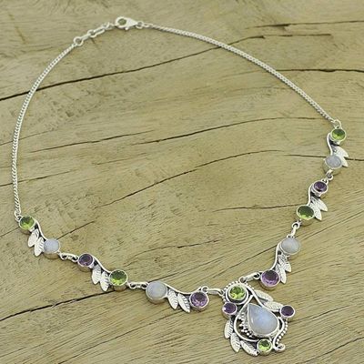 Alternate image for Sterling Silver and Multigem Pendant Necklace from India Luminous Beauty