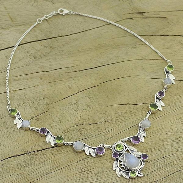 Alternate image for Sterling Silver and Multigem Pendant Necklace from India Luminous Beauty