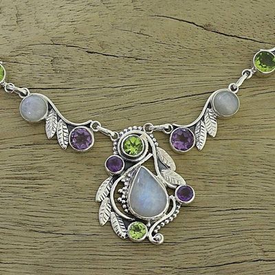 Alternate image for Sterling Silver and Multigem Pendant Necklace from India Luminous Beauty