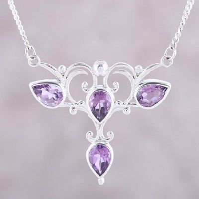 Primary image for Teardrop Faceted Amethyst Sterling Silver Pendant Necklace Princess Bloom