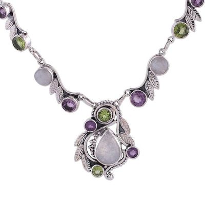 Alternate image for Sterling Silver and Multigem Pendant Necklace from India Luminous Beauty