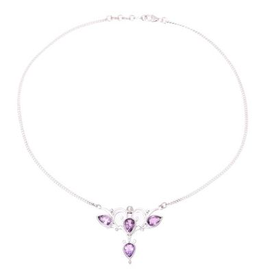 Alternate image for Teardrop Faceted Amethyst Sterling Silver Pendant Necklace Princess Bloom