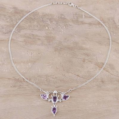Alternate image for Teardrop Faceted Amethyst Sterling Silver Pendant Necklace Princess Bloom
