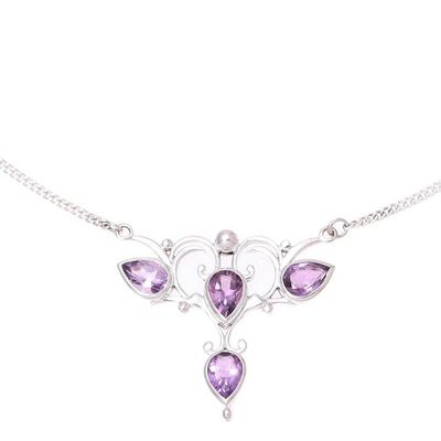 Alternate image for Teardrop Faceted Amethyst Sterling Silver Pendant Necklace Princess Bloom
