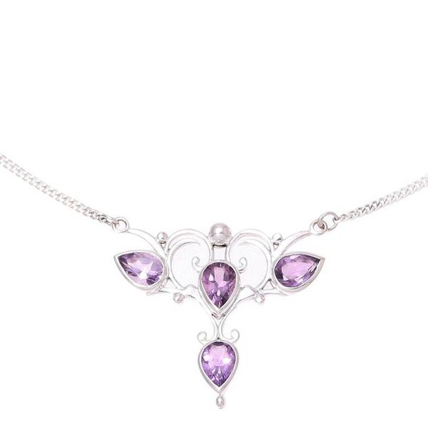 Alternate image for Teardrop Faceted Amethyst Sterling Silver Pendant Necklace Princess Bloom