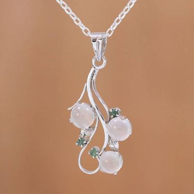 Primary image for Rhodium Plated Moonstone and Emerald Pendant Necklace Misty Delight