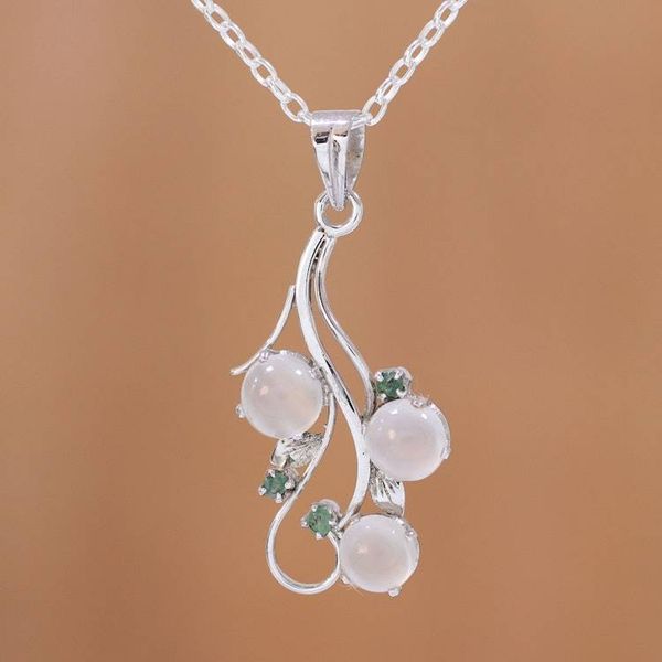 Alternate image for Rhodium Plated Moonstone and Emerald Pendant Necklace Misty Delight