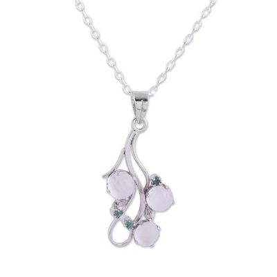 Alternate image for Rhodium Plated Moonstone and Emerald Pendant Necklace Misty Delight