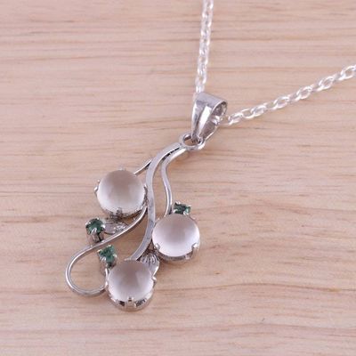 Alternate image for Rhodium Plated Moonstone and Emerald Pendant Necklace Misty Delight