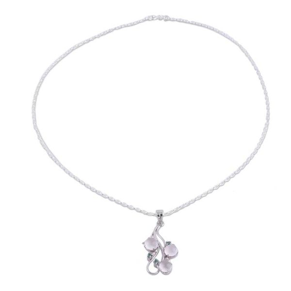 Alternate image for Rhodium Plated Moonstone and Emerald Pendant Necklace Misty Delight
