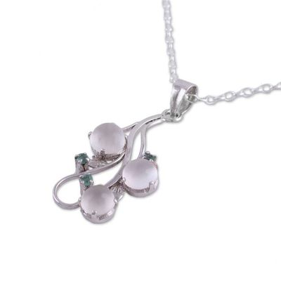 Alternate image for Rhodium Plated Moonstone and Emerald Pendant Necklace Misty Delight