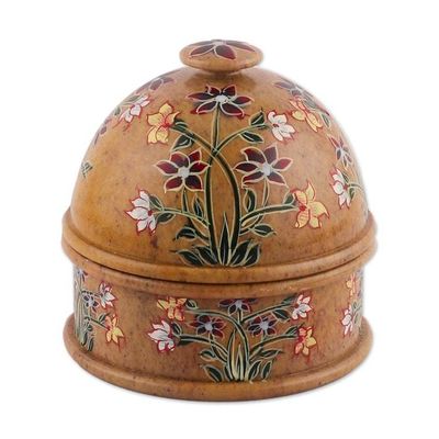 Alternate image for Hand-Painted Floral and Leaf-Themed Soapstone Decorative Jar Floral Kisses