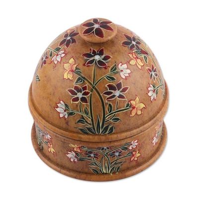 Alternate image for Hand-Painted Floral and Leaf-Themed Soapstone Decorative Jar Floral Kisses