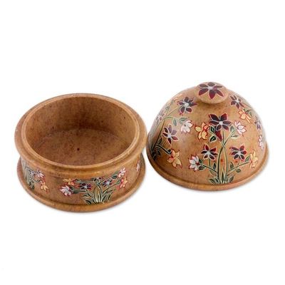 Alternate image for Hand-Painted Floral and Leaf-Themed Soapstone Decorative Jar Floral Kisses