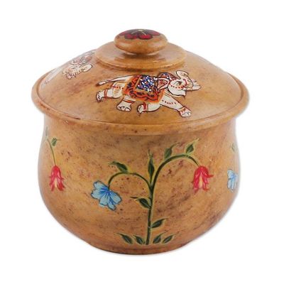 Alternate image for Hand-Painted Elephant Floral-Themed Soapstone Decorative Jar Garden Cheers
