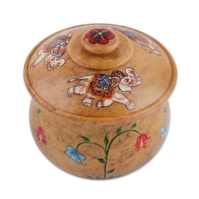 Alternate image for Hand-Painted Elephant Floral-Themed Soapstone Decorative Jar Garden Cheers