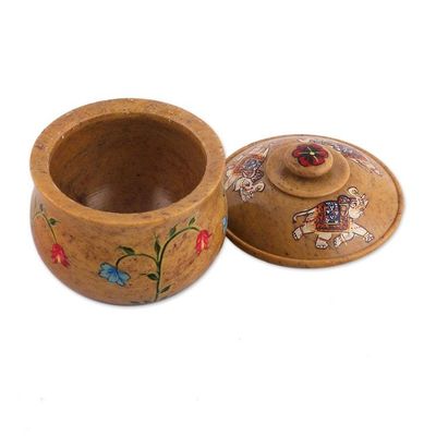 Alternate image for Hand-Painted Elephant Floral-Themed Soapstone Decorative Jar Garden Cheers