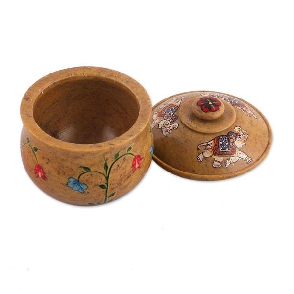 Alternate image for Hand-Painted Elephant Floral-Themed Soapstone Decorative Jar Garden Cheers