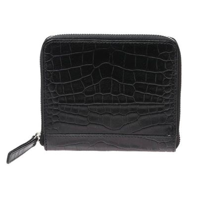 Alternate image for Black Leather Zippered Wallet with Crocodile Motif Travel Light in Black