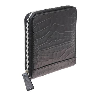 Alternate image for Black Leather Zippered Wallet with Crocodile Motif Travel Light in Black