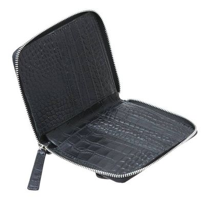 Alternate image for Black Leather Zippered Wallet with Crocodile Motif Travel Light in Black