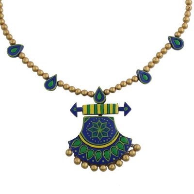 Alternate image for Multicolored Ceramic Pendant Necklace by Indian Artisans Royal Rainfall