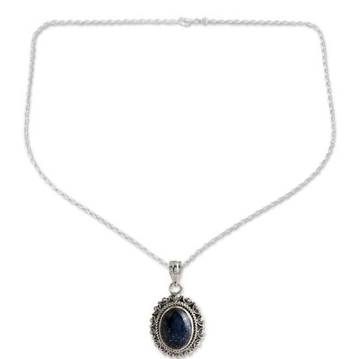 Alternate image for Sun-Themed Pendant Necklace with Oval Lapis Lazuli Stone Royal Jewel
