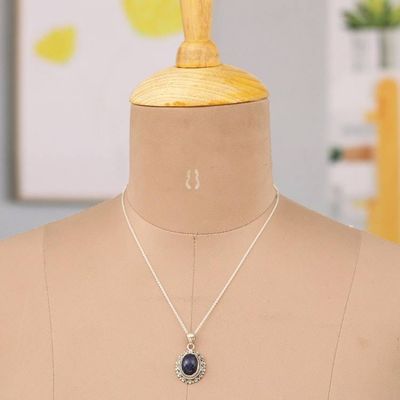 Alternate image for Sun-Themed Pendant Necklace with Oval Lapis Lazuli Stone Royal Jewel