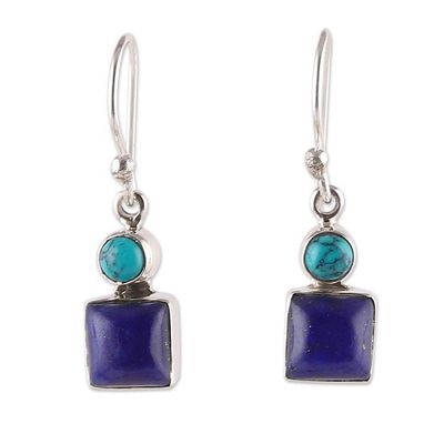 Alternate image for Modern Lapis Lazuli Calcite Sterling Silver Dangle Earrings Royal Fusion