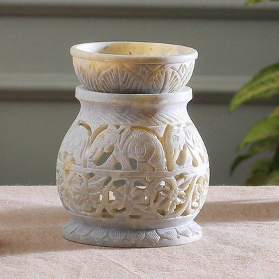 Primary image for Elephant Floral Leaf-Themed Openwork Soapstone Oil Warmer Royal Stride