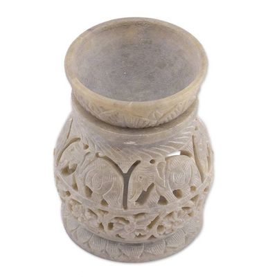Alternate image for Elephant Floral Leaf-Themed Openwork Soapstone Oil Warmer Royal Stride