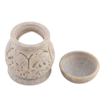 Alternate image for Elephant Floral Leaf-Themed Openwork Soapstone Oil Warmer Royal Stride