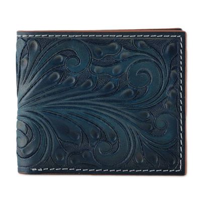 Alternate image for Mens Handmade Baroque Vine-Patterned Leather Wallet in Teal Artful Gentlemen