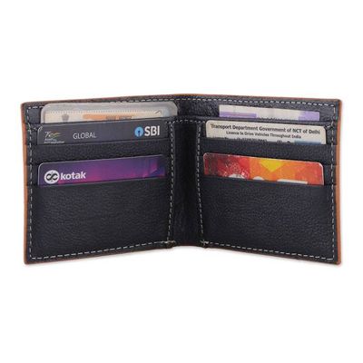 Alternate image for Mens Handmade Baroque Vine-Patterned Leather Wallet in Teal Artful Gentlemen