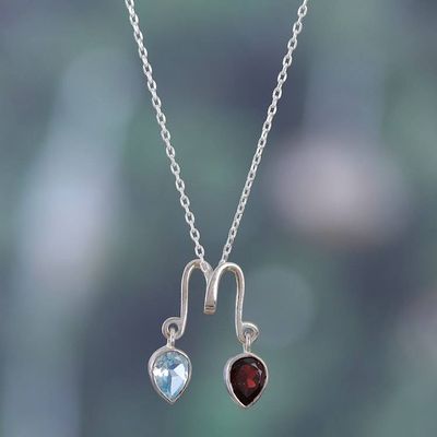 Primary image for Classic One-Carat Garnet and Blue Topaz Pendant Necklace Romantic Reflection