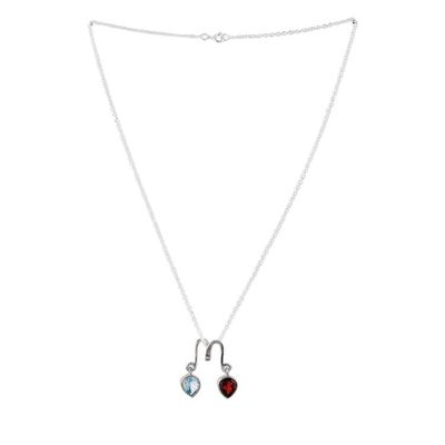 Alternate image for Classic One-Carat Garnet and Blue Topaz Pendant Necklace Romantic Reflection