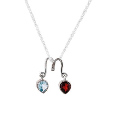 Alternate image for Classic One-Carat Garnet and Blue Topaz Pendant Necklace Romantic Reflection