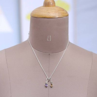Alternate image for Classic One-Carat Garnet and Blue Topaz Pendant Necklace Romantic Reflection