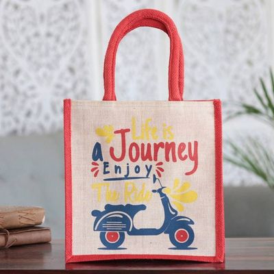 Alternate image for Jute and Cotton Blend Tote Bag Hand Crafted in India Life Is a Journey