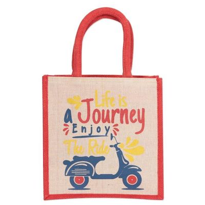 Alternate image for Jute and Cotton Blend Tote Bag Hand Crafted in India Life Is a Journey