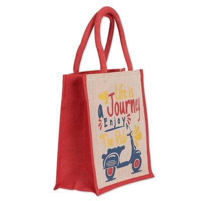 Alternate image for Jute and Cotton Blend Tote Bag Hand Crafted in India Life Is a Journey