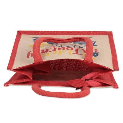 Alternate image for Jute and Cotton Blend Tote Bag Hand Crafted in India Life Is a Journey