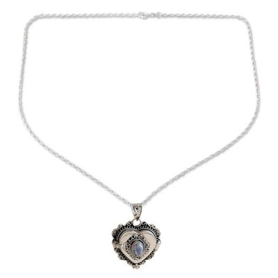 Alternate image for Heart Locket Pendant Necklace with Natural Rainbow Moonstone Harmonious Passion