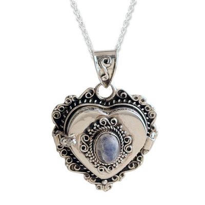 Alternate image for Heart Locket Pendant Necklace with Natural Rainbow Moonstone Harmonious Passion